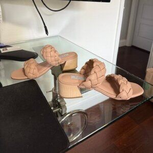 STEVEN New York taupe braided wedge sandal with wooden block heel size 7